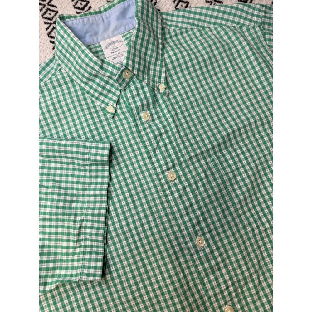 Brooks Brothers Regent Short Sleeve Green Plaid Button Down Shirt Mens Medium M